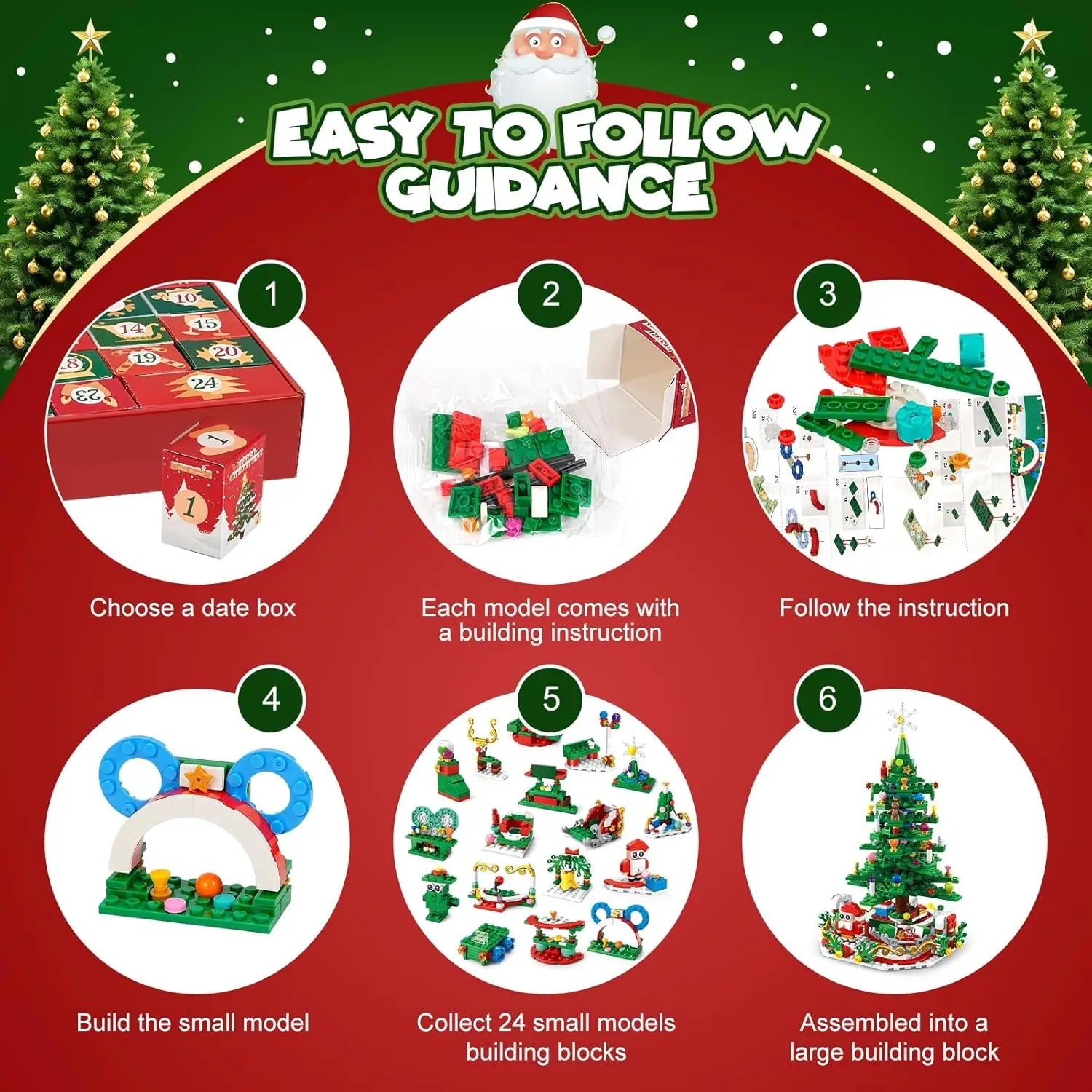 Christmas Tree Building Blocks Toy For Kids Magical Christmas Tree Building Adventure With LED Lights Xmas Advent Calendar Gift - Jasmind Stores