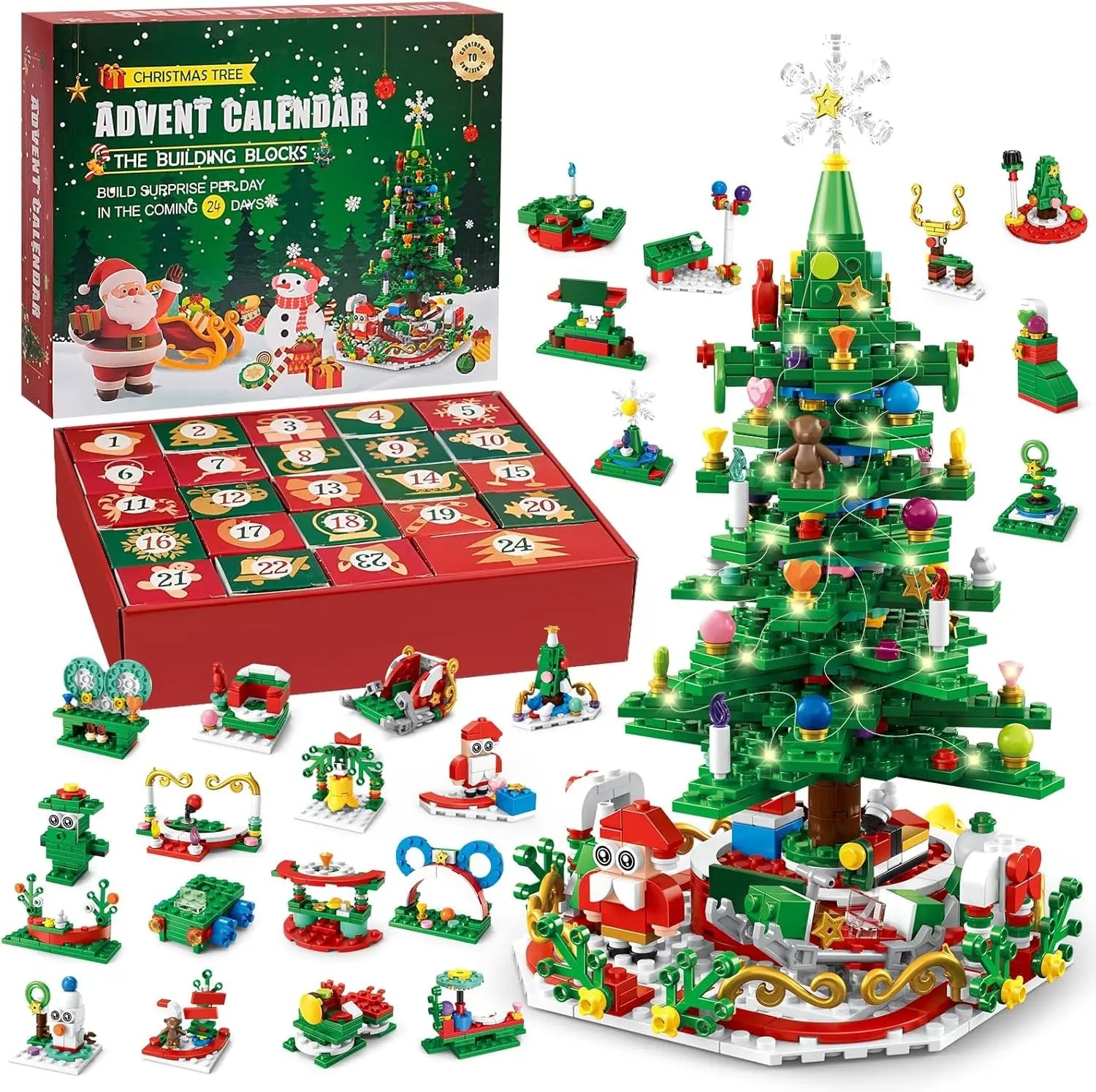 Christmas Tree Building Blocks Toy For Kids Magical Christmas Tree Building Adventure With LED Lights Xmas Advent Calendar Gift - Jasmind Stores