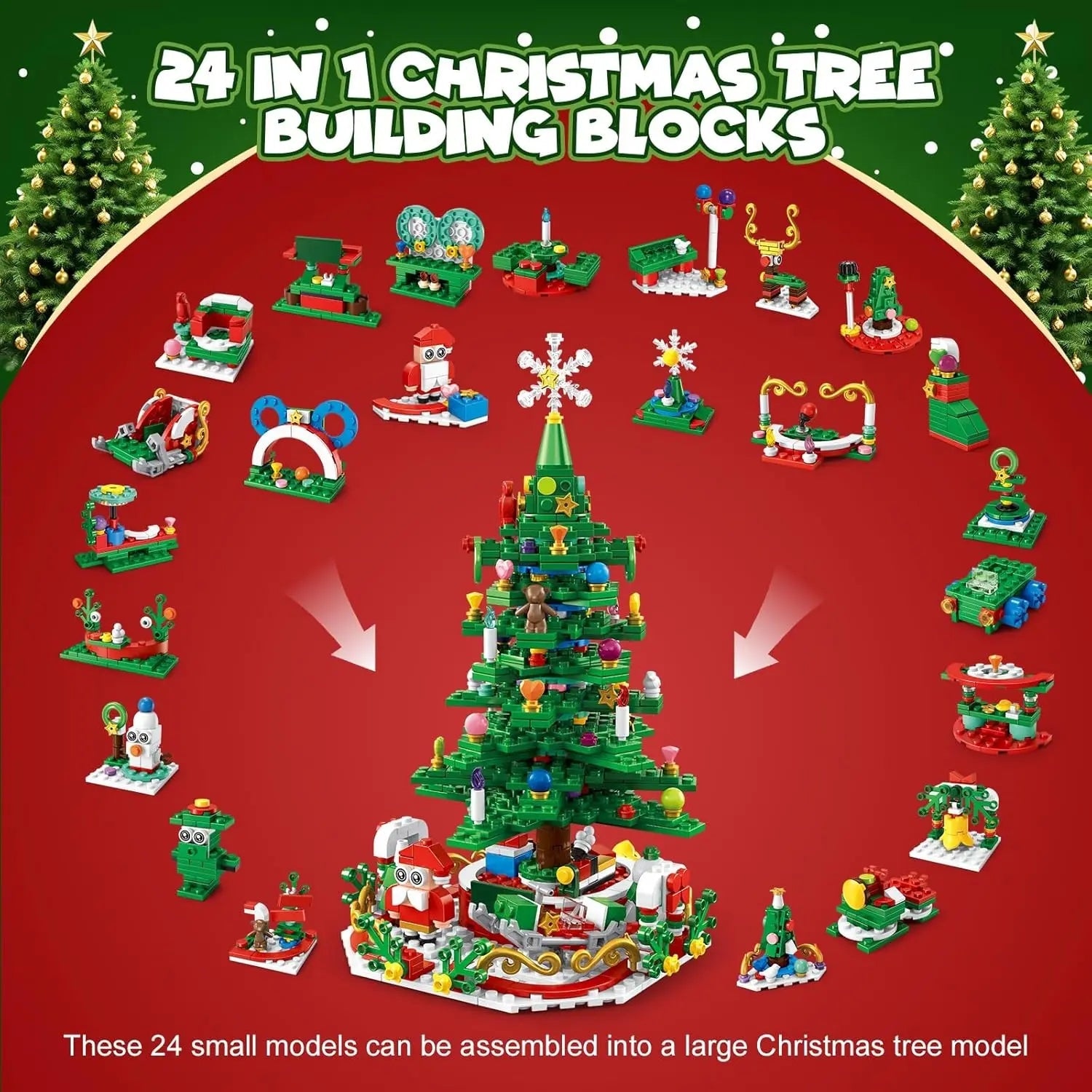 Christmas Tree Building Blocks Toy For Kids Magical Christmas Tree Building Adventure With LED Lights Xmas Advent Calendar Gift - Jasmind Stores