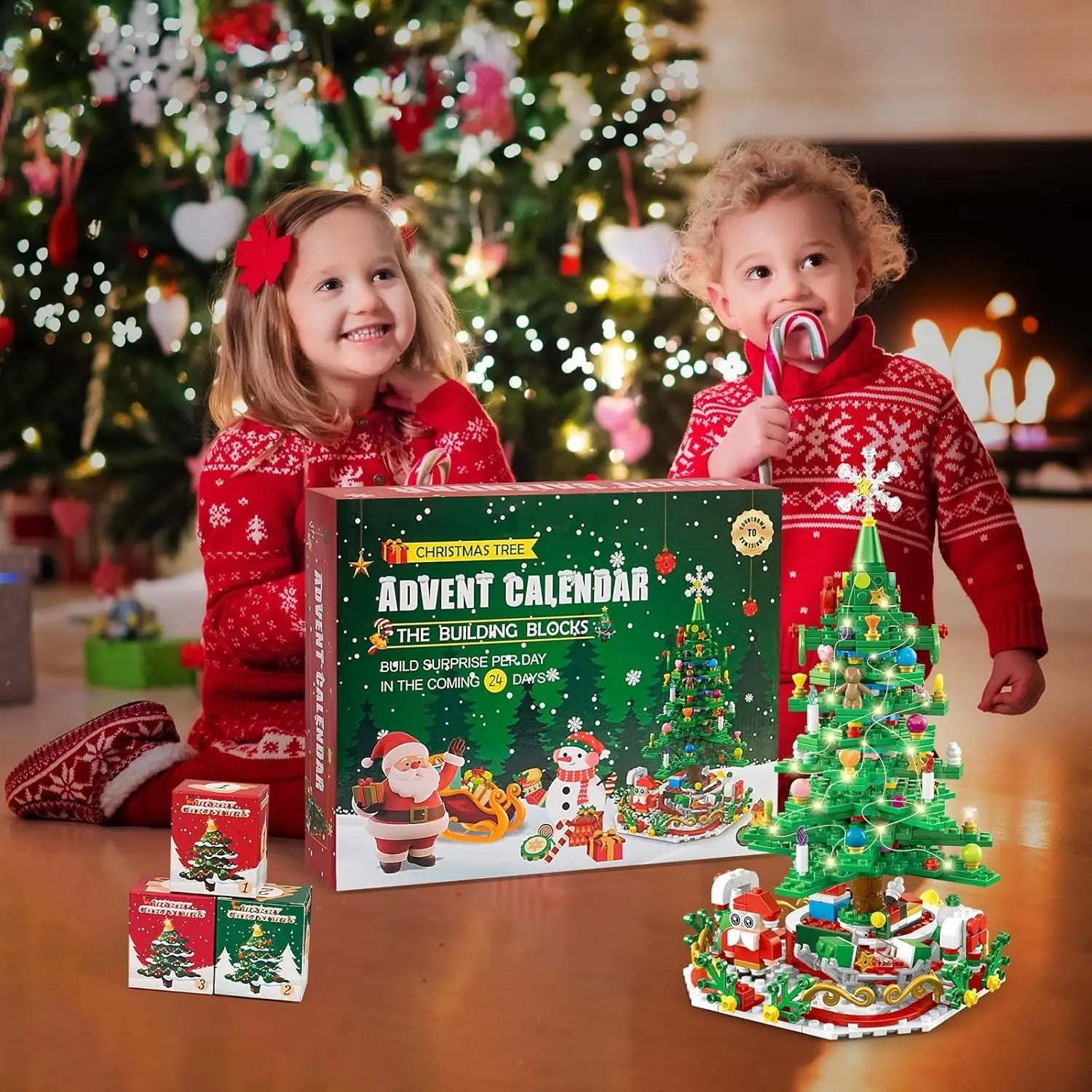 Christmas Tree Building Blocks Toy For Kids Magical Christmas Tree Building Adventure With LED Lights Xmas Advent Calendar Gift - Jasmind Stores