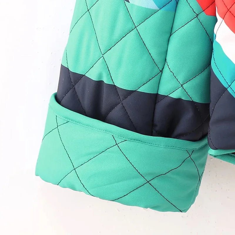 Colour Blocking Cotton - padded Women Jacket Loose Casual Spliced Thickened Warm Winter Coat Female Outwear Street Style Tops - Jasmind Stores