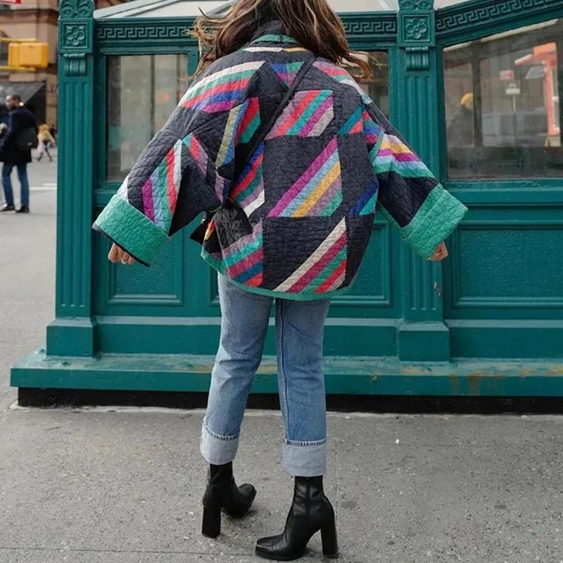 Colour Blocking Cotton - padded Women Jacket Loose Casual Spliced Thickened Warm Winter Coat Female Outwear Street Style Tops - Jasmind Stores