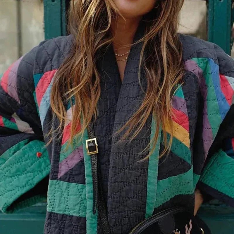 Colour Blocking Cotton - padded Women Jacket Loose Casual Spliced Thickened Warm Winter Coat Female Outwear Street Style Tops - Jasmind Stores