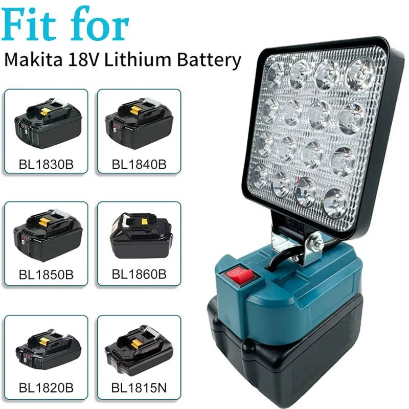 Cordless LED Work Light for Makita 18V Li - ion Battery Handheld Emergency Tool Light Camping Flashlight Spotlights WIth Switch - Jasmind Stores