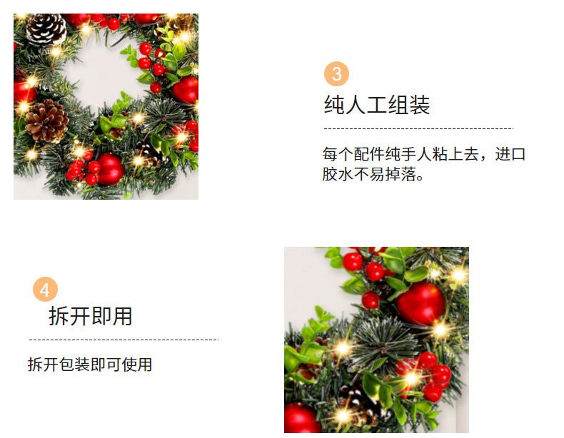 Elegant Red Christmas Wreath LED PVC Red Fruit Christmas Wreath Window Door Wall Ornament Decorations Home Halloween Decor Gifts - Jasmind Stores