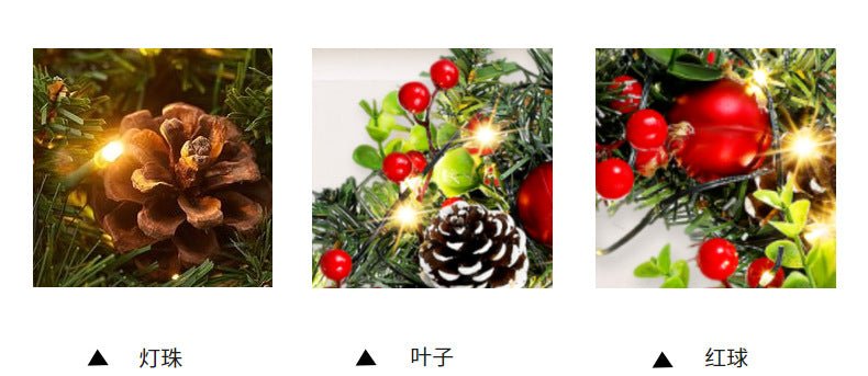 Elegant Red Christmas Wreath LED PVC Red Fruit Christmas Wreath Window Door Wall Ornament Decorations Home Halloween Decor Gifts - Jasmind Stores
