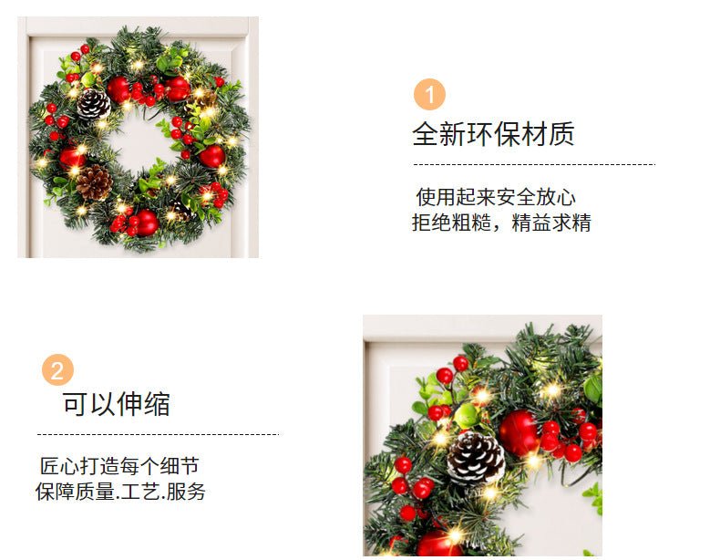 Elegant Red Christmas Wreath LED PVC Red Fruit Christmas Wreath Window Door Wall Ornament Decorations Home Halloween Decor Gifts - Jasmind Stores