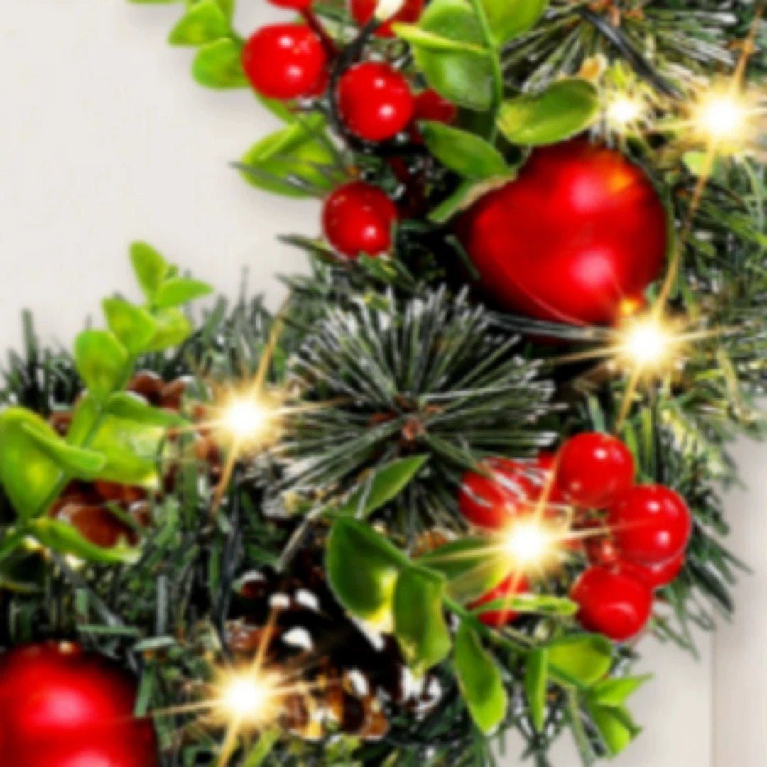 Elegant Red Christmas Wreath LED PVC Red Fruit Christmas Wreath Window Door Wall Ornament Decorations Home Halloween Decor Gifts - Jasmind Stores