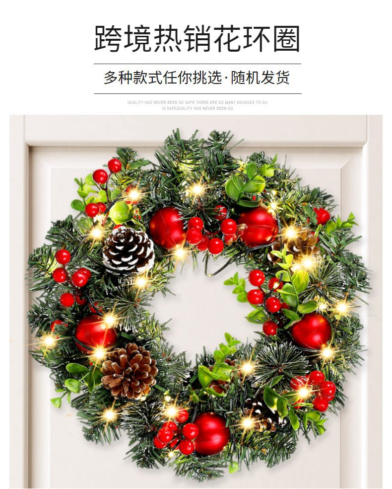 Elegant Red Christmas Wreath LED PVC Red Fruit Christmas Wreath Window Door Wall Ornament Decorations Home Halloween Decor Gifts - Jasmind Stores