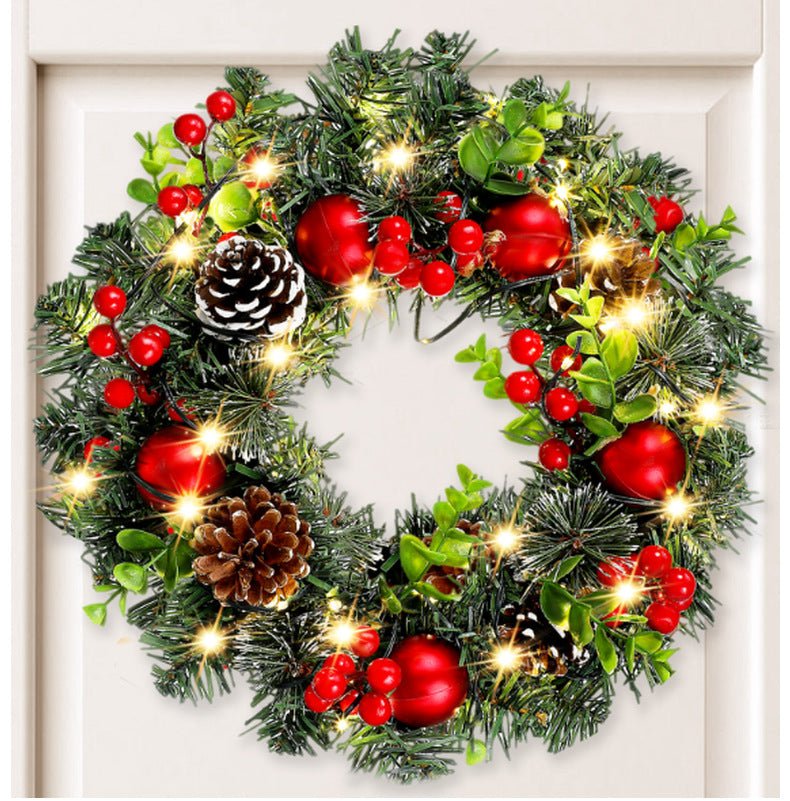 Elegant Red Christmas Wreath LED PVC Red Fruit Christmas Wreath Window Door Wall Ornament Decorations Home Halloween Decor Gifts - Jasmind Stores
