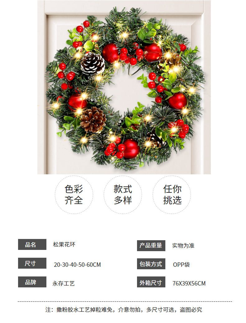 Elegant Red Christmas Wreath LED PVC Red Fruit Christmas Wreath Window Door Wall Ornament Decorations Home Halloween Decor Gifts - Jasmind Stores