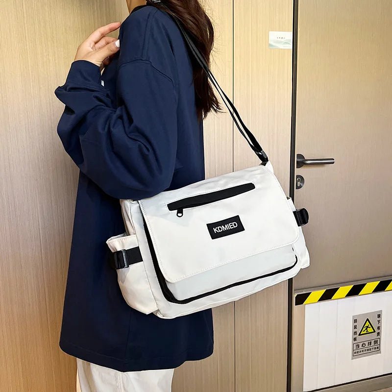 Fashionable Nylon Shoulder Bag with Polyester Lining, Black White Color Crossbody Bags with Side Pocket, Suitable for Daily Use - Jasmind Stores