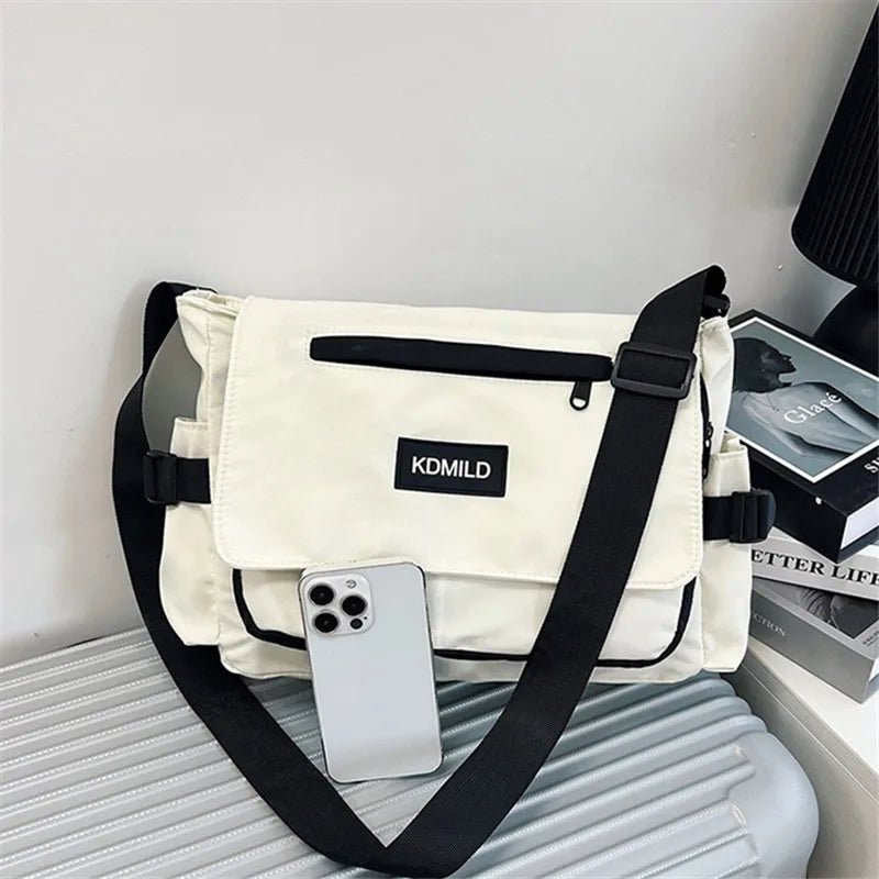 Fashionable Nylon Shoulder Bag with Polyester Lining, Black White Color Crossbody Bags with Side Pocket, Suitable for Daily Use - Jasmind Stores