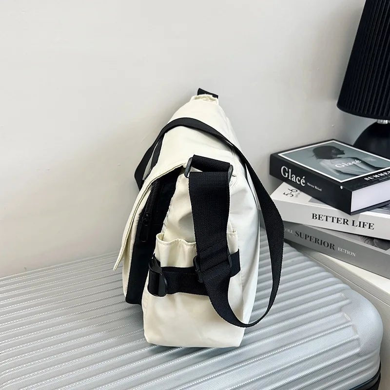 Fashionable Nylon Shoulder Bag with Polyester Lining, Black White Color Crossbody Bags with Side Pocket, Suitable for Daily Use - Jasmind Stores