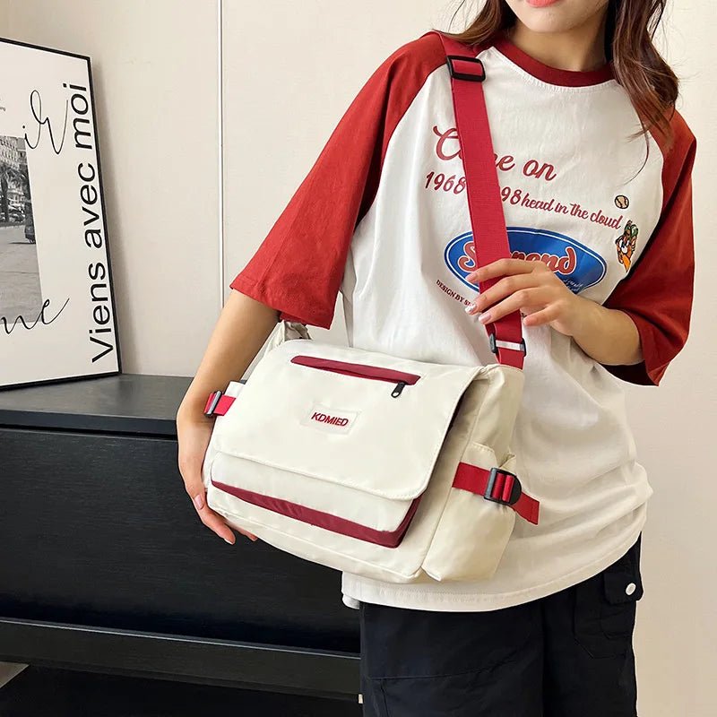 Fashionable Nylon Shoulder Bag with Polyester Lining, Black White Color Crossbody Bags with Side Pocket, Suitable for Daily Use - Jasmind Stores