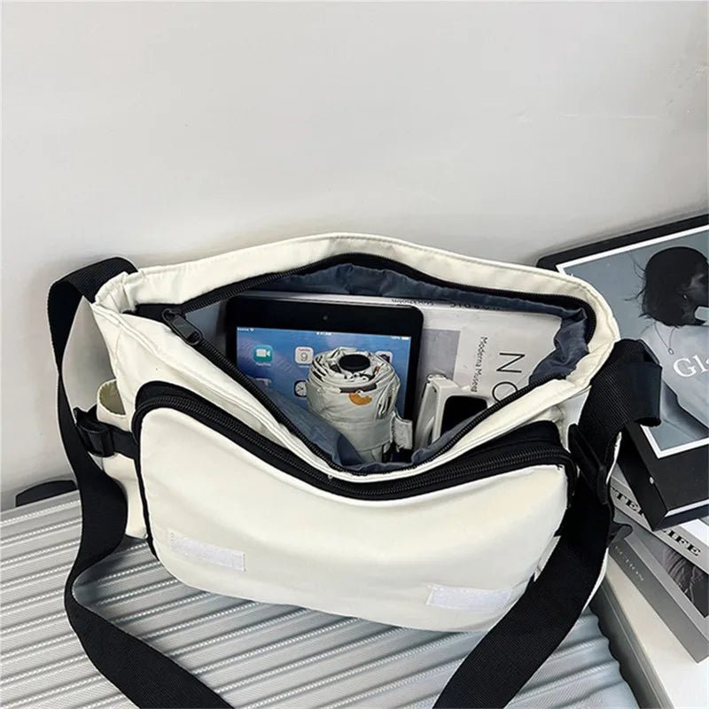 Fashionable Nylon Shoulder Bag with Polyester Lining, Black White Color Crossbody Bags with Side Pocket, Suitable for Daily Use - Jasmind Stores
