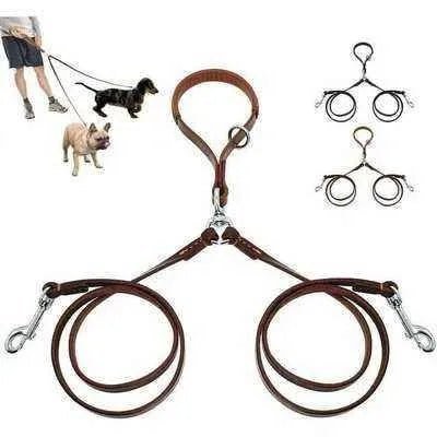 Golden Double Leather Pet Leads - Set of 2 - Jasmind Stores