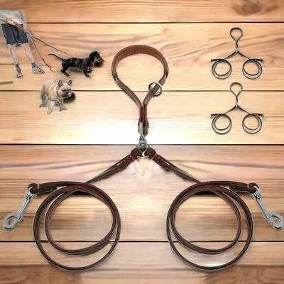 Golden Double Leather Pet Leads - Set of 2 - Jasmind Stores
