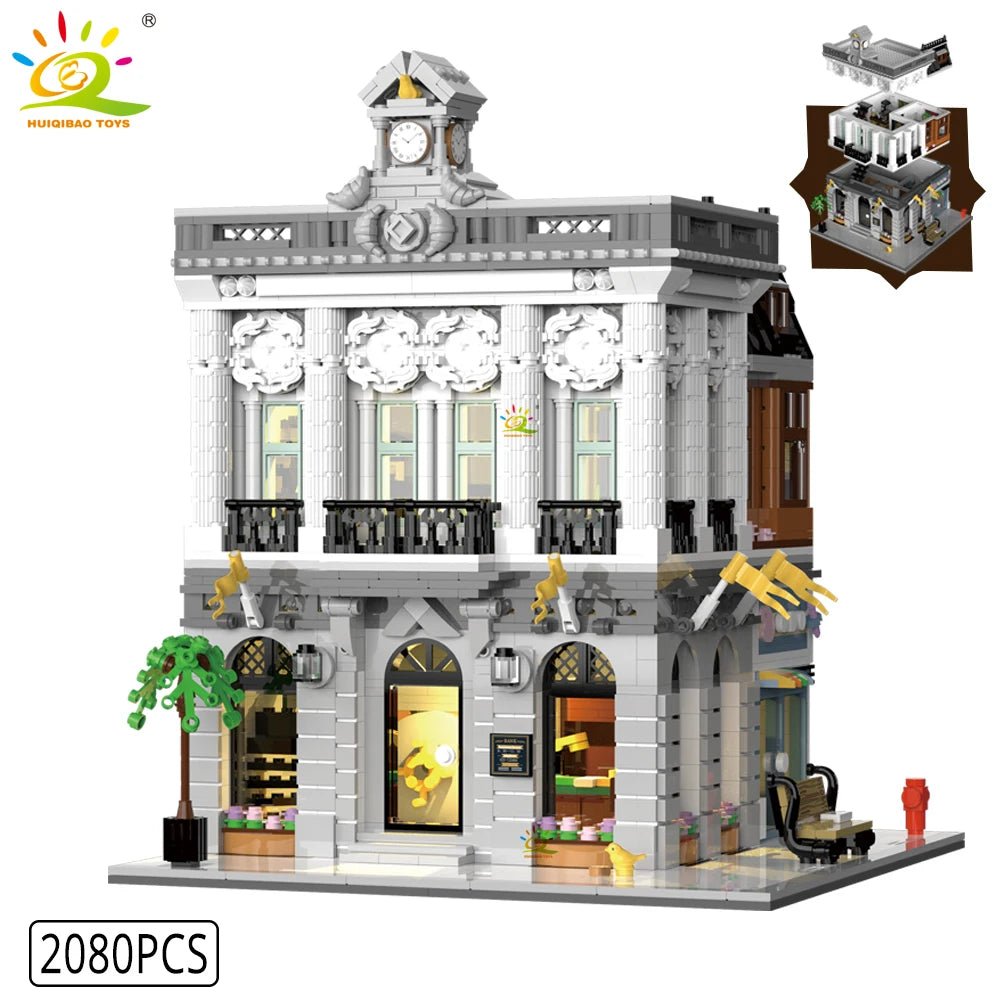 HUIQIBAO Toys MOC City Corner Coffee Shop Architecture Style Street View Micro Building Blocks for Children Construction Bricks - Jasmind Stores