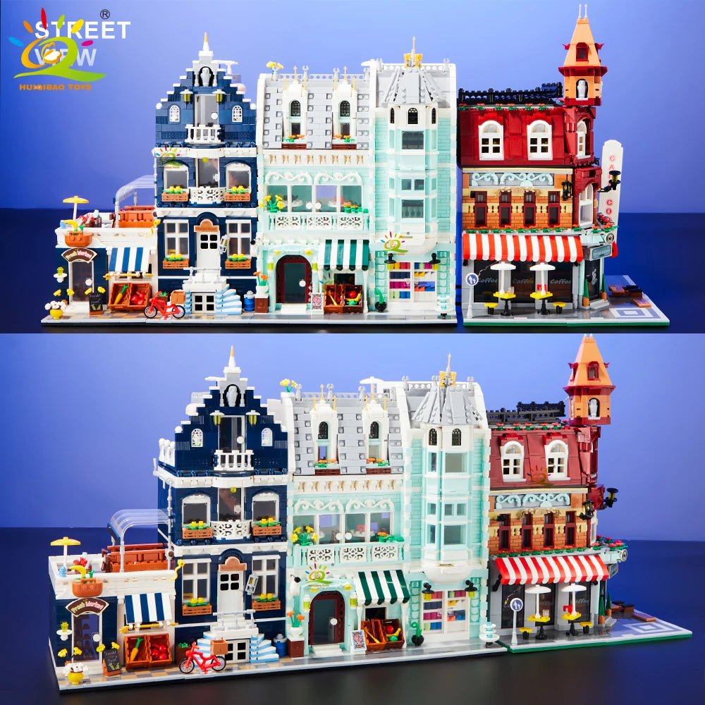 HUIQIBAO Toys MOC City Corner Coffee Shop Architecture Style Street View Micro Building Blocks for Children Construction Bricks - Jasmind Stores