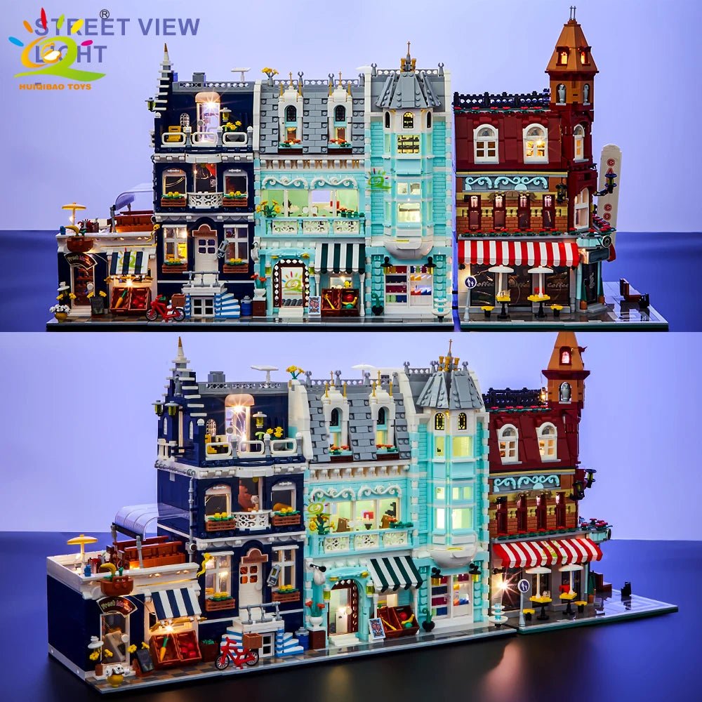 HUIQIBAO Toys MOC City Corner Coffee Shop Architecture Style Street View Micro Building Blocks for Children Construction Bricks - Jasmind Stores