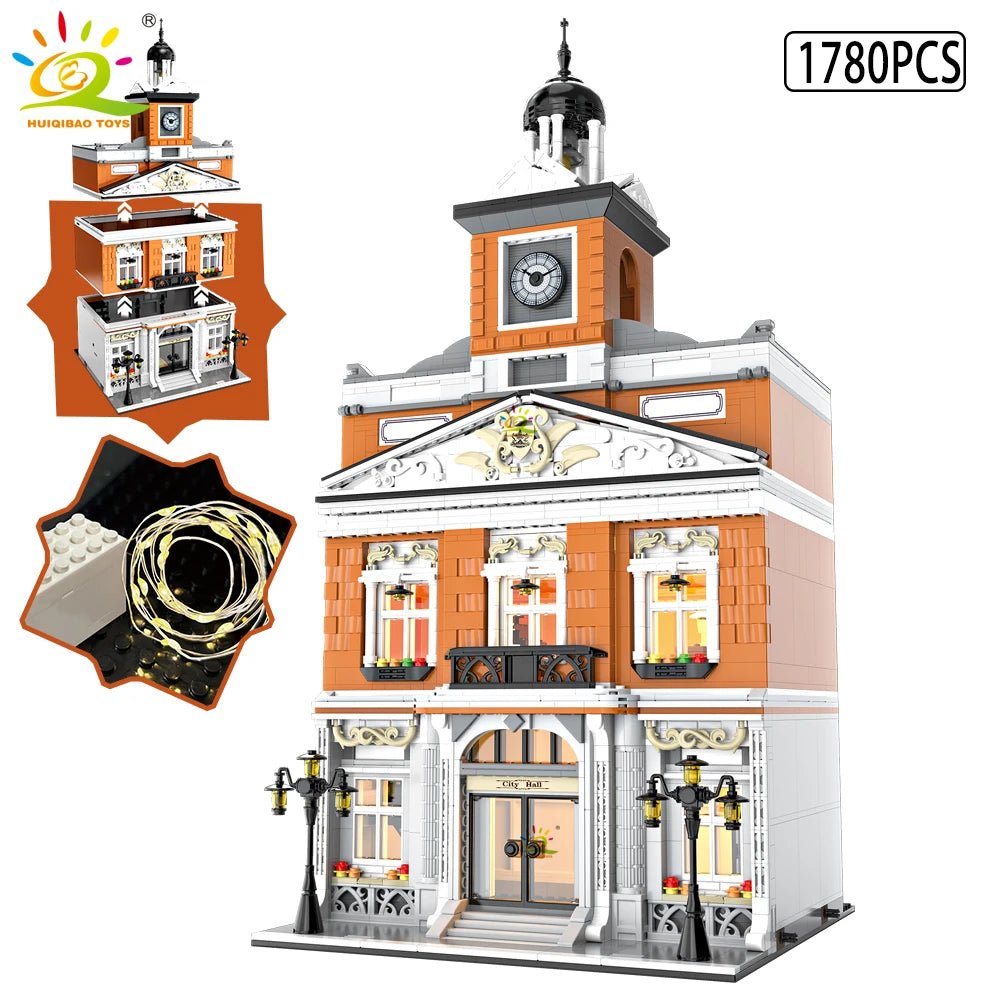 HUIQIBAO Toys MOC City Corner Coffee Shop Architecture Style Street View Micro Building Blocks for Children Construction Bricks - Jasmind Stores