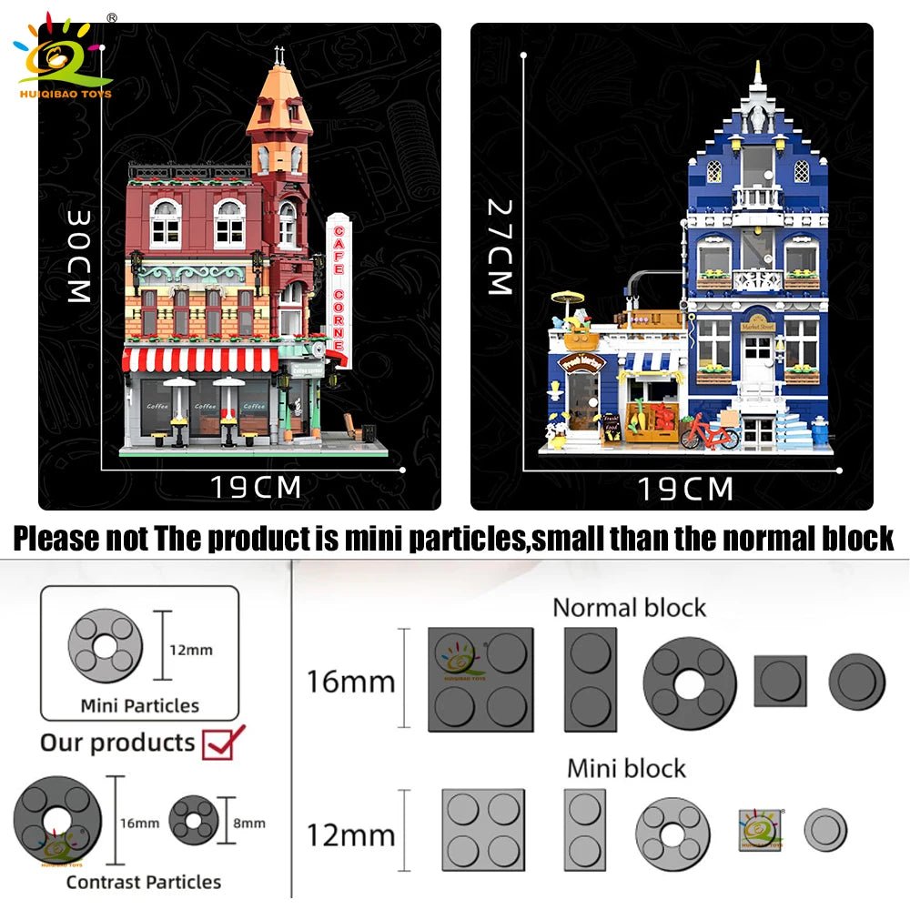 HUIQIBAO Toys MOC City Corner Coffee Shop Architecture Style Street View Micro Building Blocks for Children Construction Bricks - Jasmind Stores