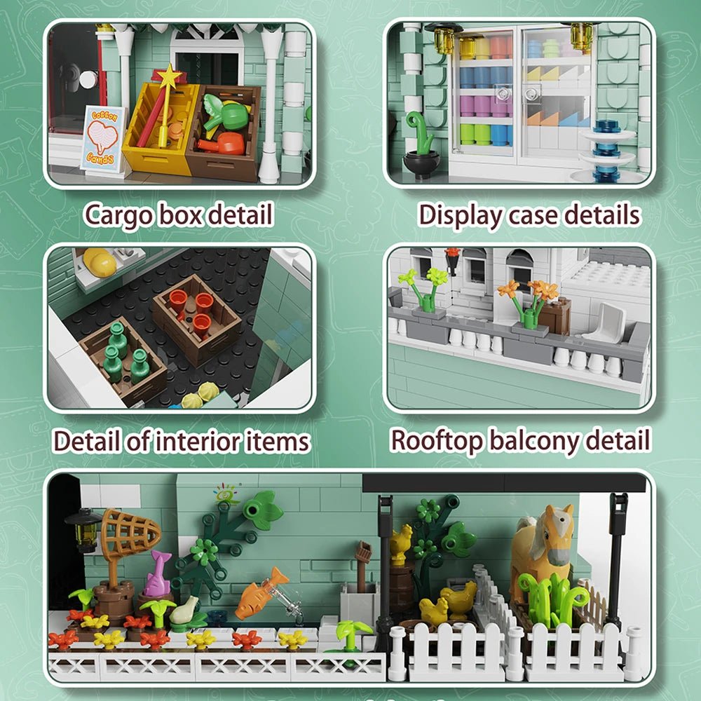 HUIQIBAO Toys MOC City Corner Coffee Shop Architecture Style Street View Micro Building Blocks for Children Construction Bricks - Jasmind Stores