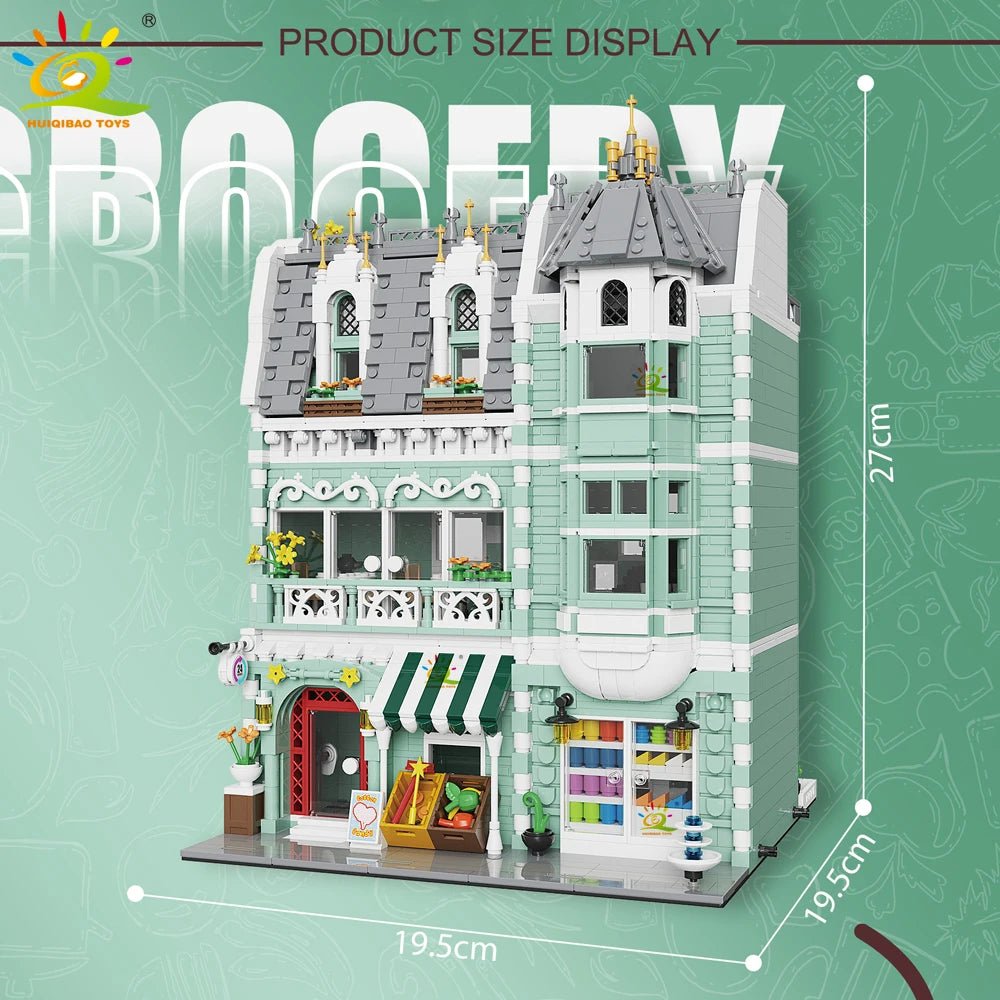 HUIQIBAO Toys MOC City Corner Coffee Shop Architecture Style Street View Micro Building Blocks for Children Construction Bricks - Jasmind Stores