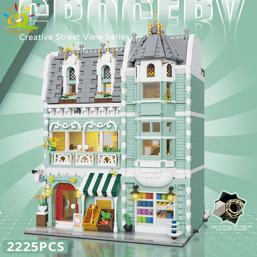 HUIQIBAO Toys MOC City Corner Coffee Shop Architecture Style Street View Micro Building Blocks for Children Construction Bricks - Jasmind Stores