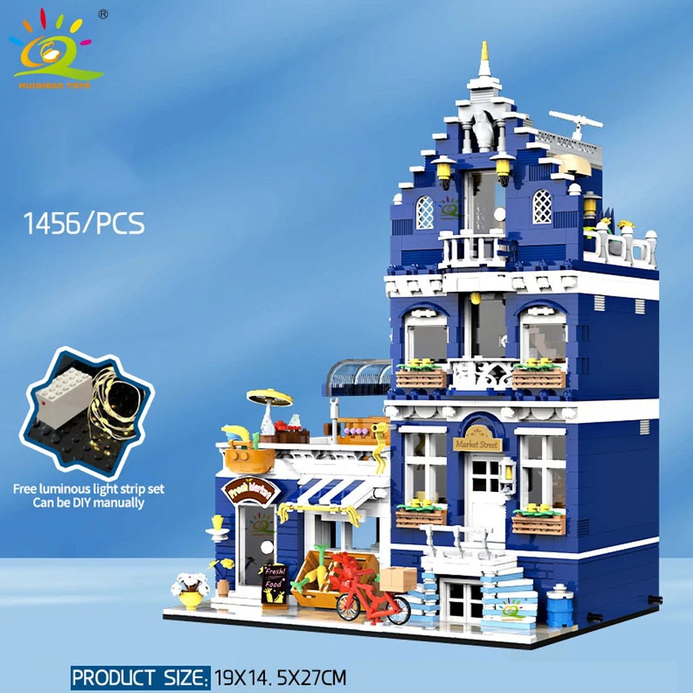 HUIQIBAO Toys MOC City Corner Coffee Shop Architecture Style Street View Micro Building Blocks for Children Construction Bricks - Jasmind Stores