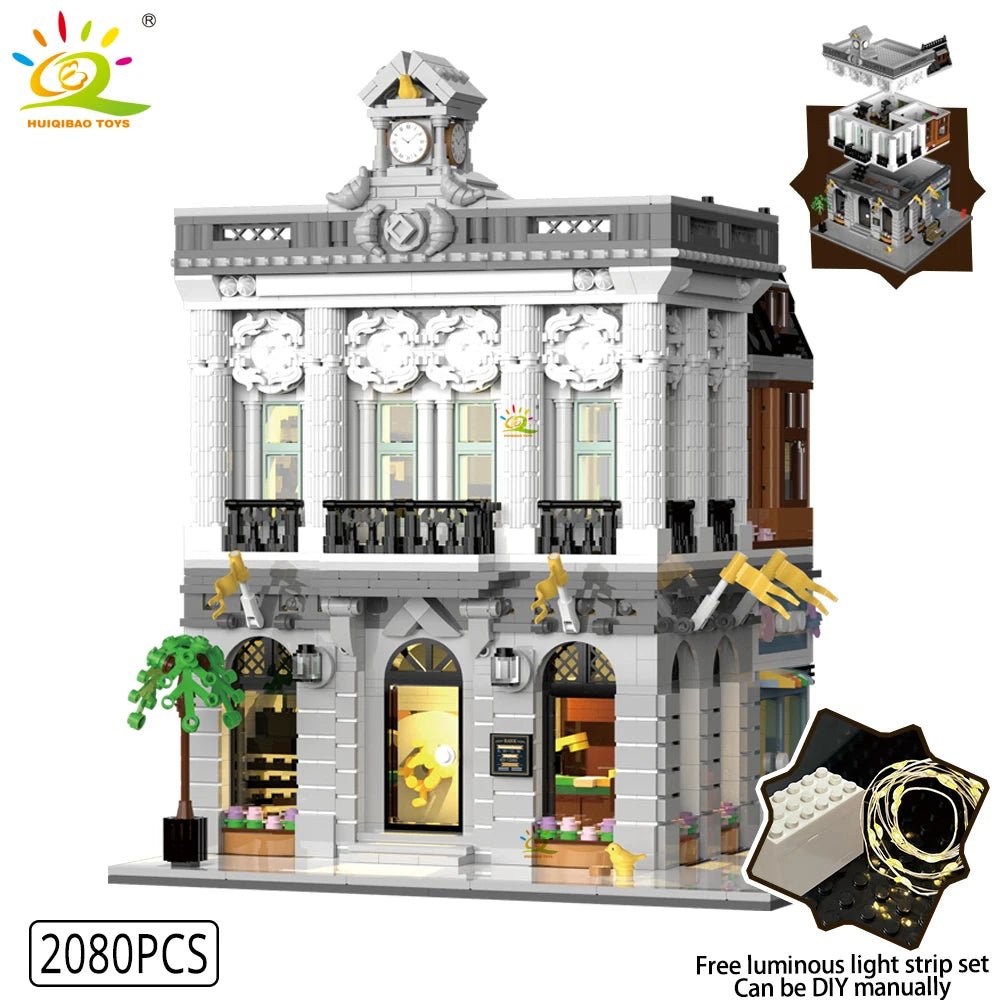 HUIQIBAO Toys MOC City Corner Coffee Shop Architecture Style Street View Micro Building Blocks for Children Construction Bricks - Jasmind Stores