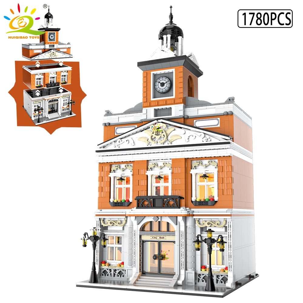 HUIQIBAO Toys MOC City Corner Coffee Shop Architecture Style Street View Micro Building Blocks for Children Construction Bricks - Jasmind Stores