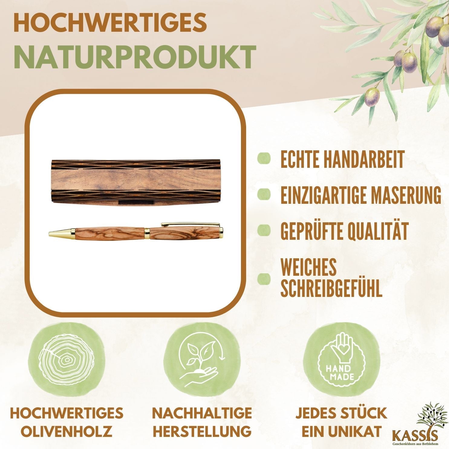 Kugelschreiber mit Holzschachtel aus Olivenholz - Jasmind Stores