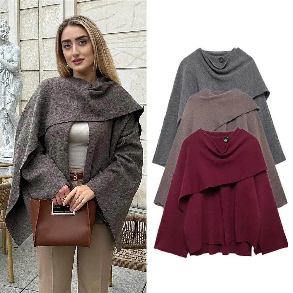 Ladies Autumn Winter Jacket Women Casual Commuter Coat Knitted Loose Oversize Coat Asymmetric Elegant Split Chic Scarf Jacket - Jasmind Stores