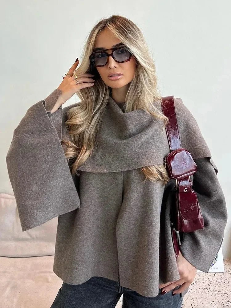 Ladies Autumn Winter Jacket Women Casual Commuter Coat Knitted Loose Oversize Coat Asymmetric Elegant Split Chic Scarf Jacket - Jasmind Stores