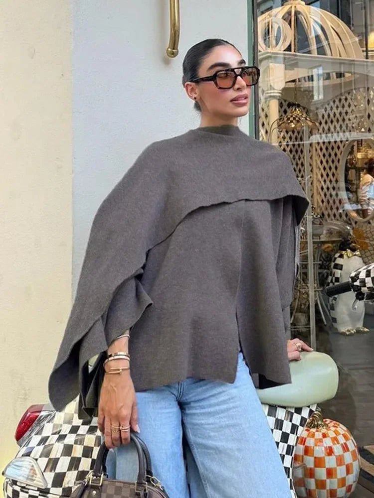 Ladies Autumn Winter Jacket Women Casual Commuter Coat Knitted Loose Oversize Coat Asymmetric Elegant Split Chic Scarf Jacket - Jasmind Stores