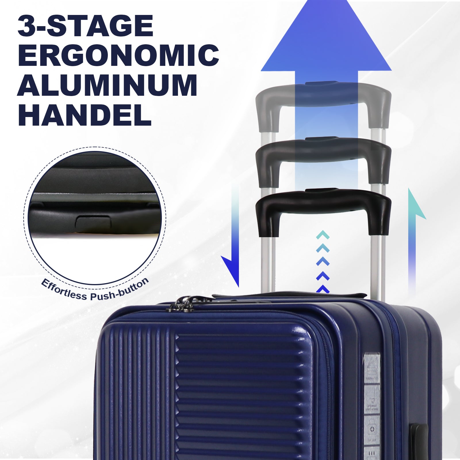 Luggage,with front opening,TSA approved lock,hardshell suitcase,Blue - Jasmind Stores