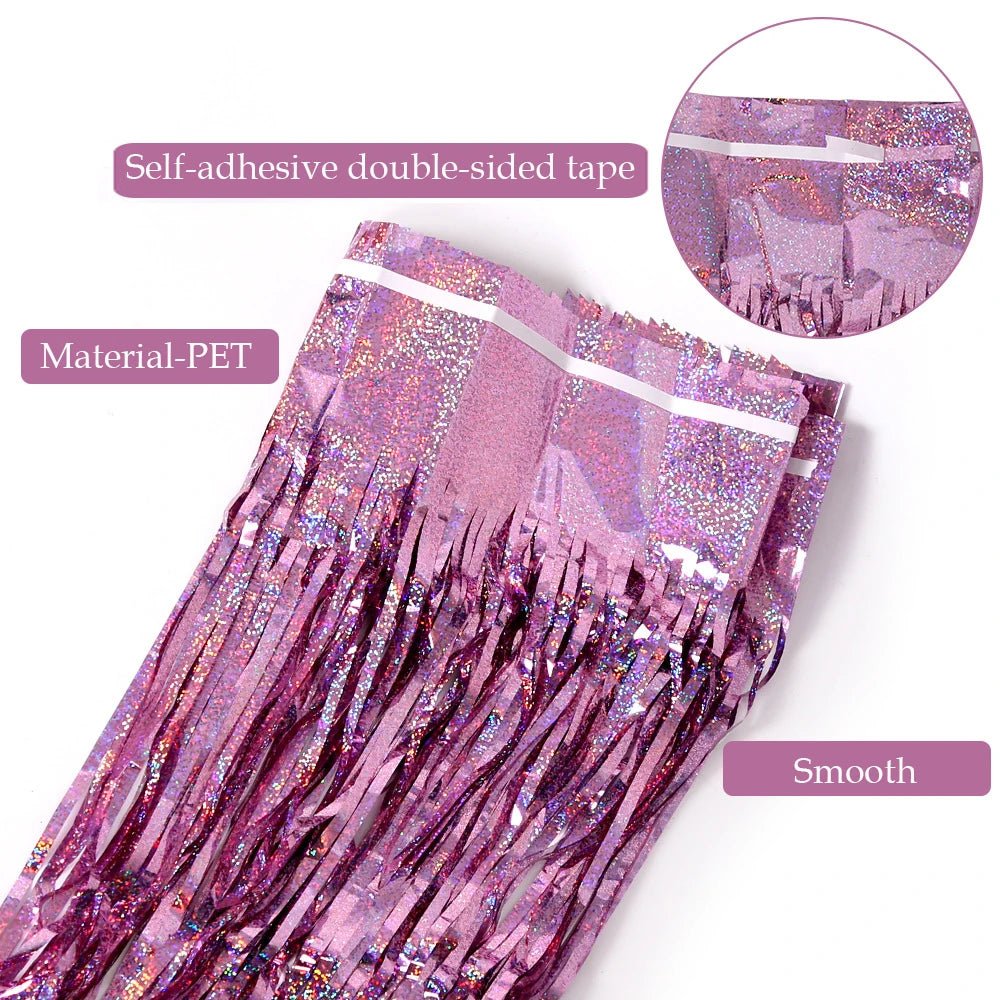 Metallic Tinsel Foil Fringe Curtains Photo Backdrop Glitter Streamers Foil Fringe Backdrop Curtain for Xmas Wedding Background - Jasmind Stores
