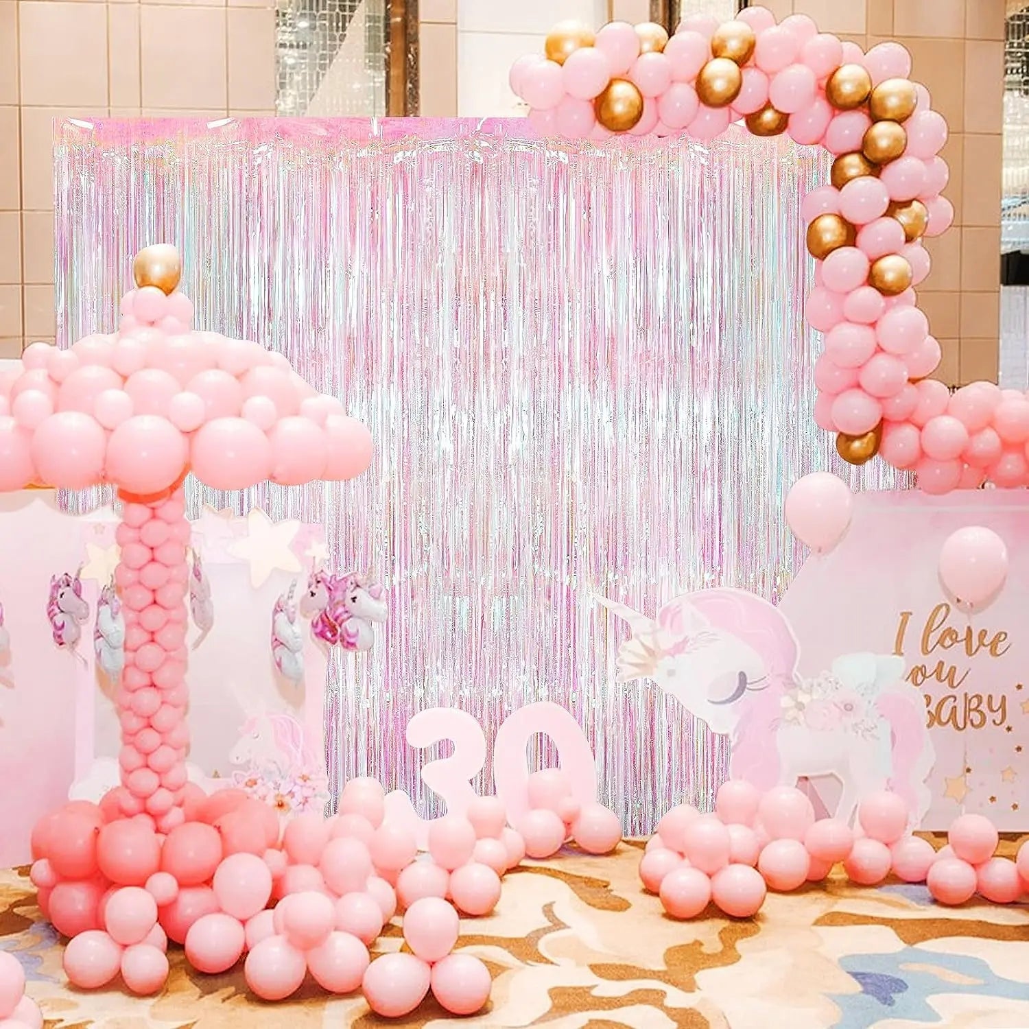 Metallic Tinsel Foil Fringe Curtains Photo Backdrop Glitter Streamers Foil Fringe Backdrop Curtain for Xmas Wedding Background - Jasmind Stores