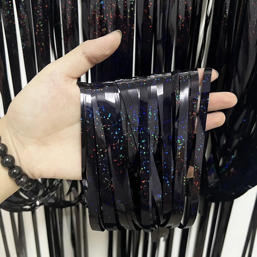 Metallic Tinsel Foil Fringe Curtains Photo Backdrop Glitter Streamers Foil Fringe Backdrop Curtain for Xmas Wedding Background - Jasmind Stores