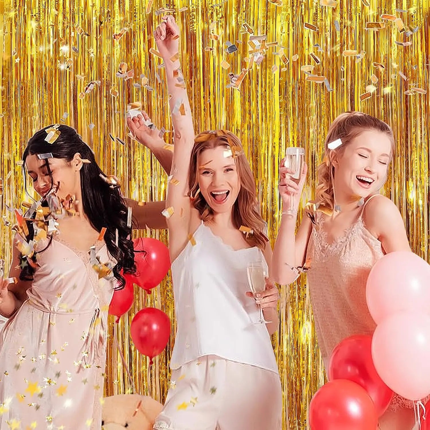 Metallic Tinsel Foil Fringe Curtains Photo Backdrop Glitter Streamers Foil Fringe Backdrop Curtain for Xmas Wedding Background - Jasmind Stores