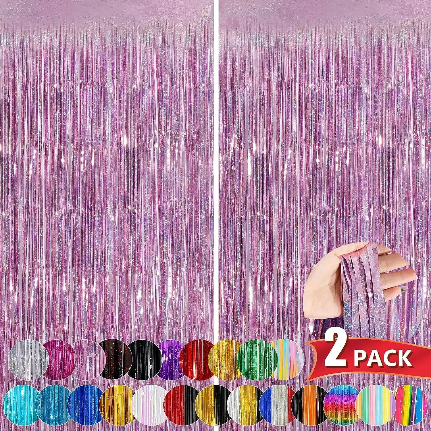 Metallic Tinsel Foil Fringe Curtains Photo Backdrop Glitter Streamers Foil Fringe Backdrop Curtain for Xmas Wedding Background - Jasmind Stores