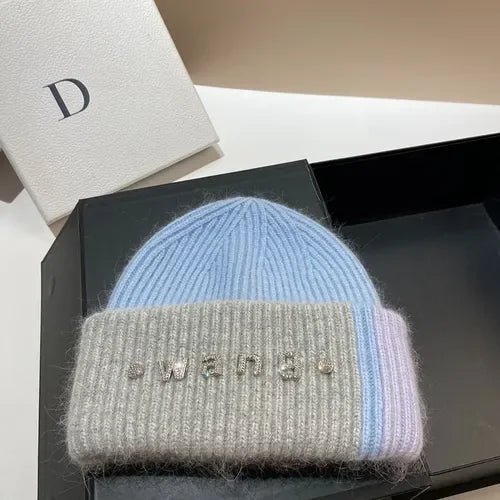 New Color Matching Beanies for Women Rabbit Fur Soft Fluffy - Jasmind Stores