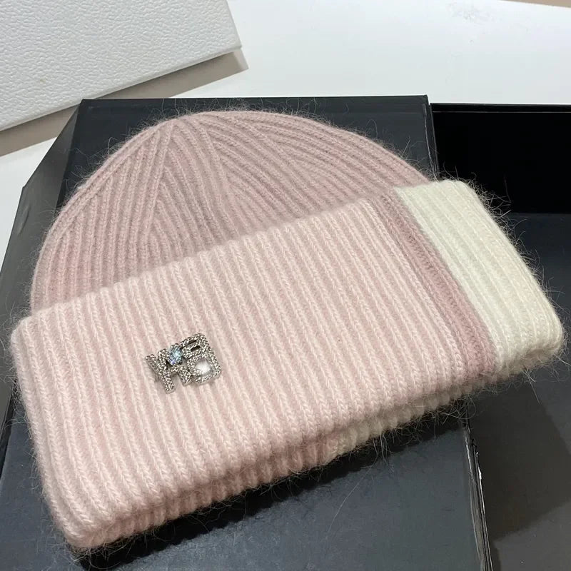 New Color Matching Beanies for Women Rabbit Fur Soft Fluffy - Jasmind Stores