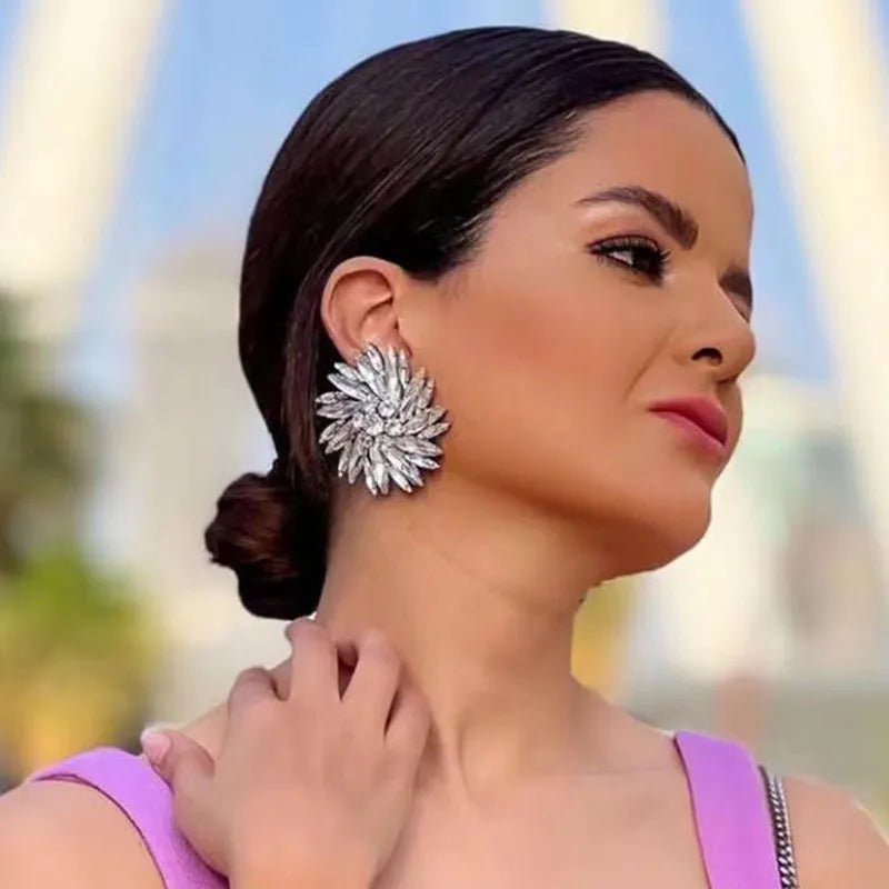 New Shiny Rhinestone Sunshine Flowers Big Stud Earrings for - Jasmind Stores