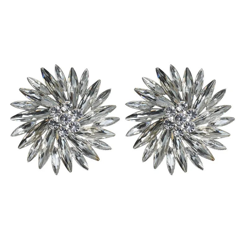 New Shiny Rhinestone Sunshine Flowers Big Stud Earrings for - Jasmind Stores