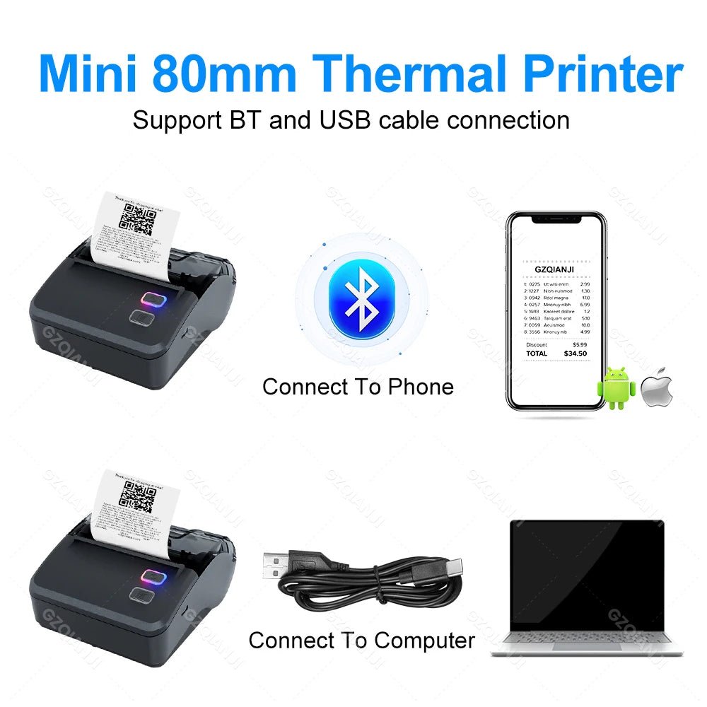 Newest WiFi Bluetooth 3" 80mm Mini Thermal Printer Wireless Portable Receipt Printer Support PC Android iOS Business Home Store - Jasmind Stores
