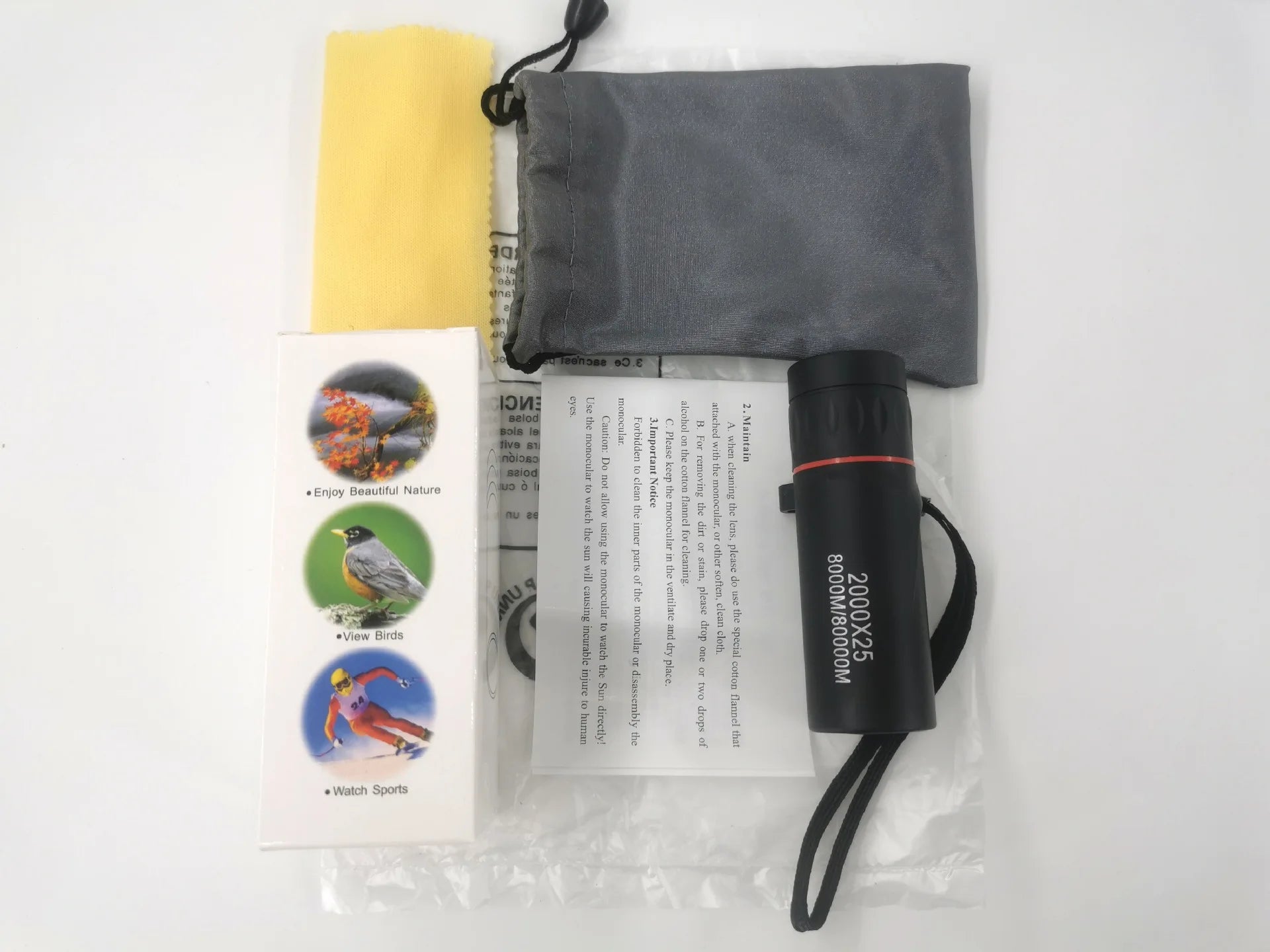 Outdoor 2000x25 HD Monocular Telescope Mini Portable Mobile Phone Telescope with Holder Camping Hunting Birdwatching Telescopes - Jasmind Stores