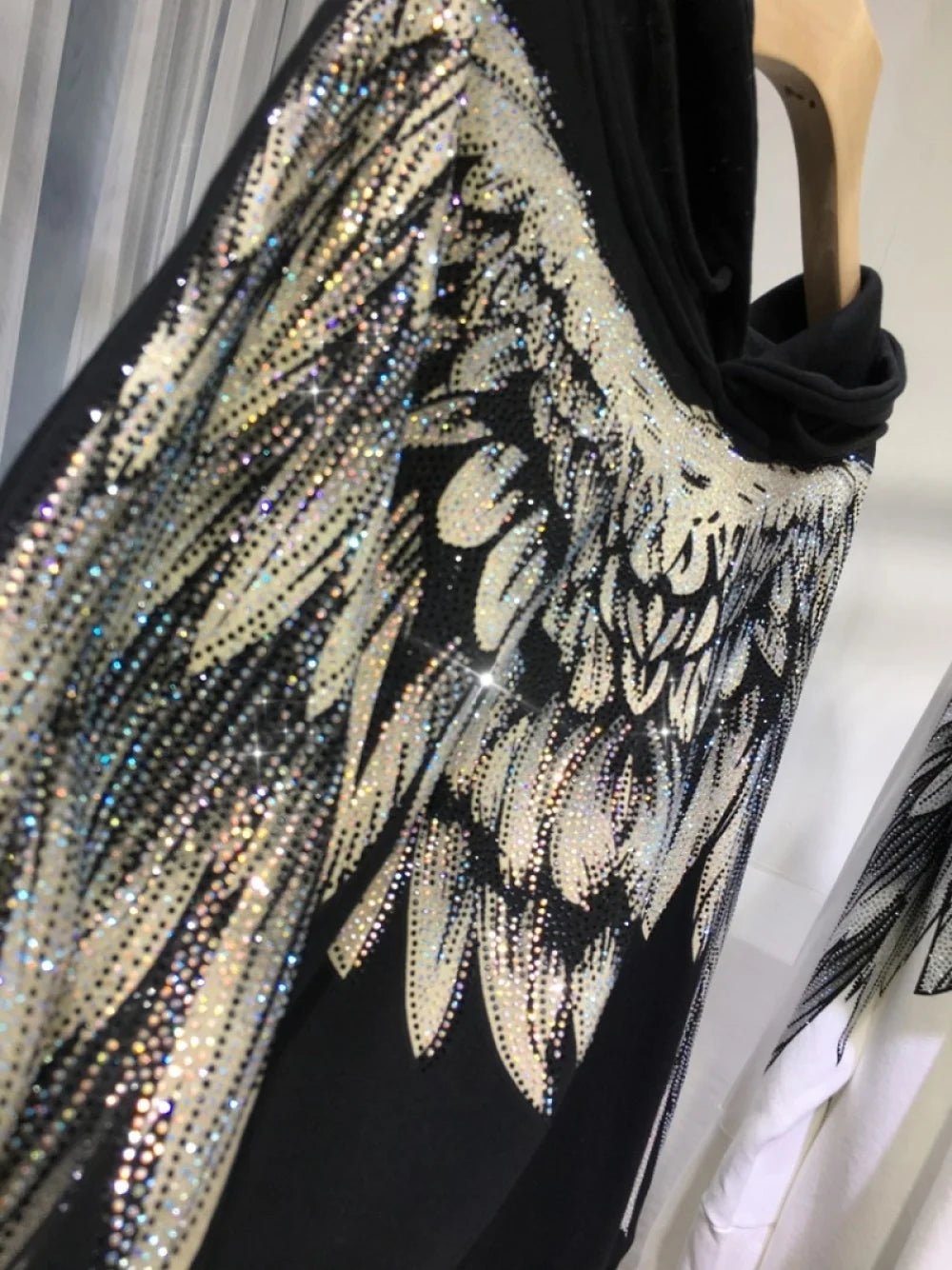 Plus Size Rhinestone Wing Hoodie - Jasmind Stores